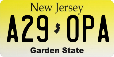 NJ license plate A29OPA