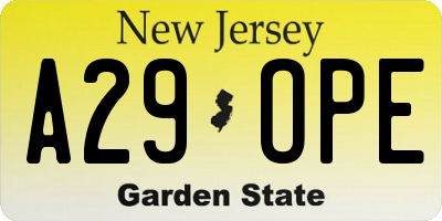 NJ license plate A29OPE