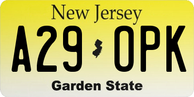 NJ license plate A29OPK