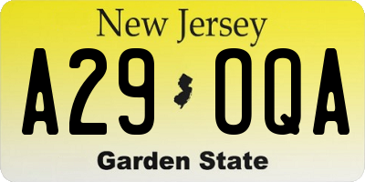NJ license plate A29OQA