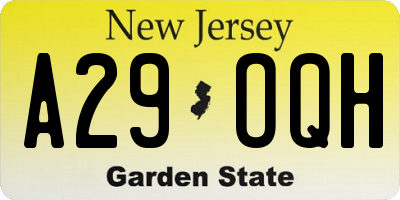 NJ license plate A29OQH