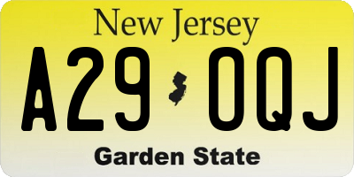 NJ license plate A29OQJ
