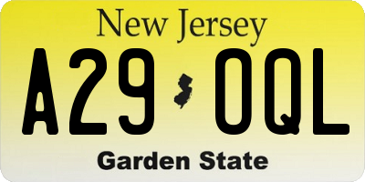 NJ license plate A29OQL