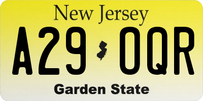 NJ license plate A29OQR