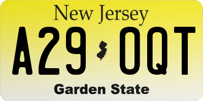 NJ license plate A29OQT