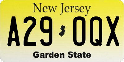 NJ license plate A29OQX