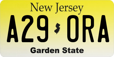 NJ license plate A29ORA