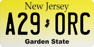 NJ license plate A29ORC