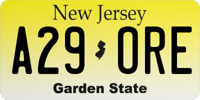 NJ license plate A29ORE