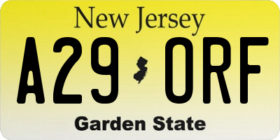 NJ license plate A29ORF
