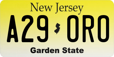 NJ license plate A29ORO