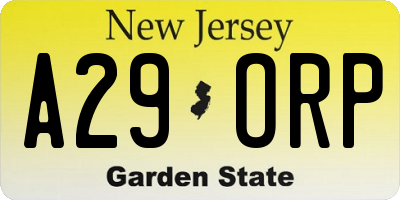NJ license plate A29ORP