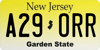 NJ license plate A29ORR