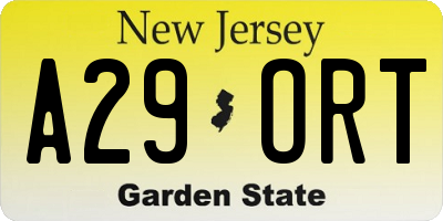 NJ license plate A29ORT