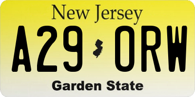 NJ license plate A29ORW