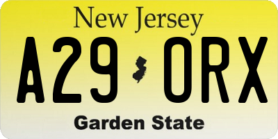 NJ license plate A29ORX