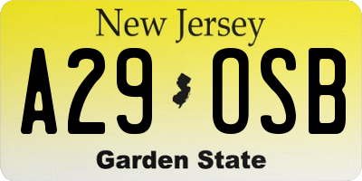 NJ license plate A29OSB
