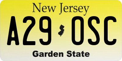 NJ license plate A29OSC