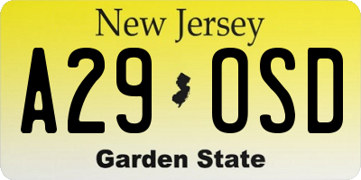 NJ license plate A29OSD