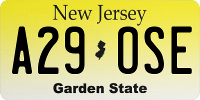NJ license plate A29OSE
