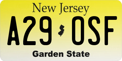 NJ license plate A29OSF