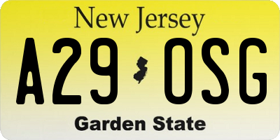 NJ license plate A29OSG