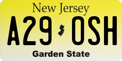 NJ license plate A29OSH