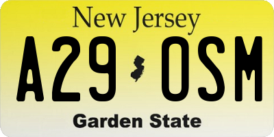 NJ license plate A29OSM