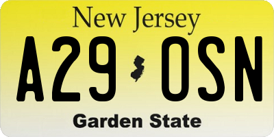 NJ license plate A29OSN