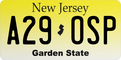 NJ license plate A29OSP