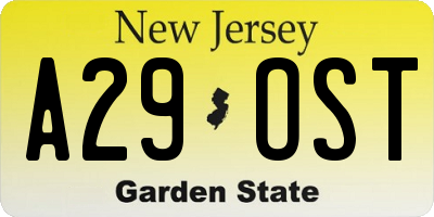 NJ license plate A29OST