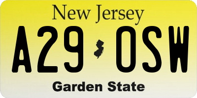 NJ license plate A29OSW