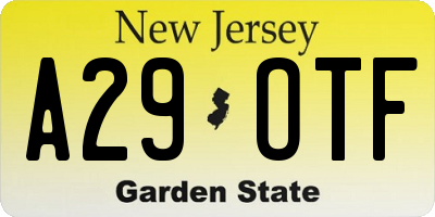 NJ license plate A29OTF