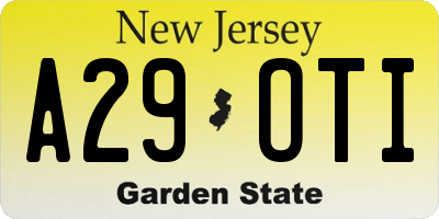 NJ license plate A29OTI