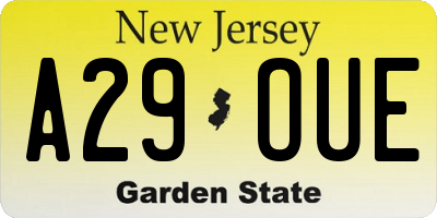 NJ license plate A29OUE