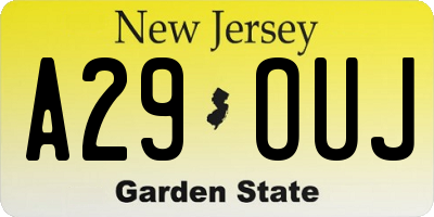 NJ license plate A29OUJ