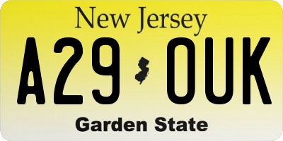 NJ license plate A29OUK