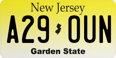 NJ license plate A29OUN