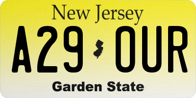 NJ license plate A29OUR
