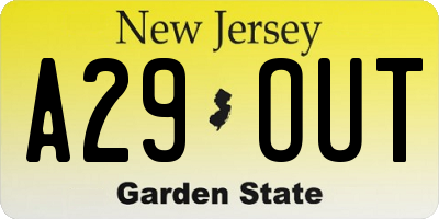 NJ license plate A29OUT