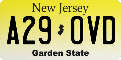 NJ license plate A29OVD