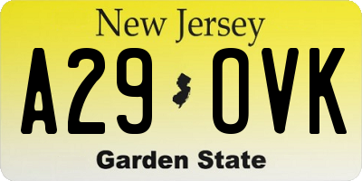 NJ license plate A29OVK