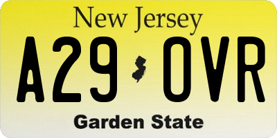 NJ license plate A29OVR