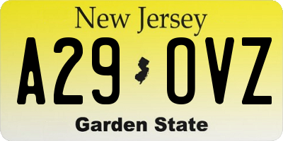 NJ license plate A29OVZ