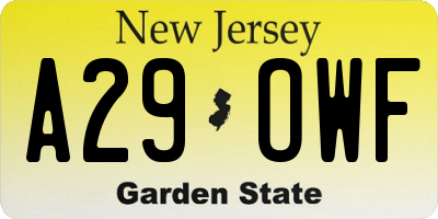 NJ license plate A29OWF