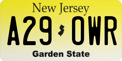 NJ license plate A29OWR