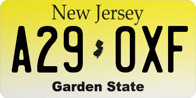 NJ license plate A29OXF