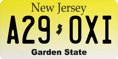 NJ license plate A29OXI