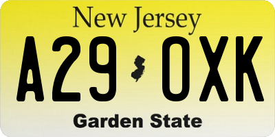 NJ license plate A29OXK