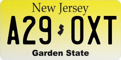 NJ license plate A29OXT